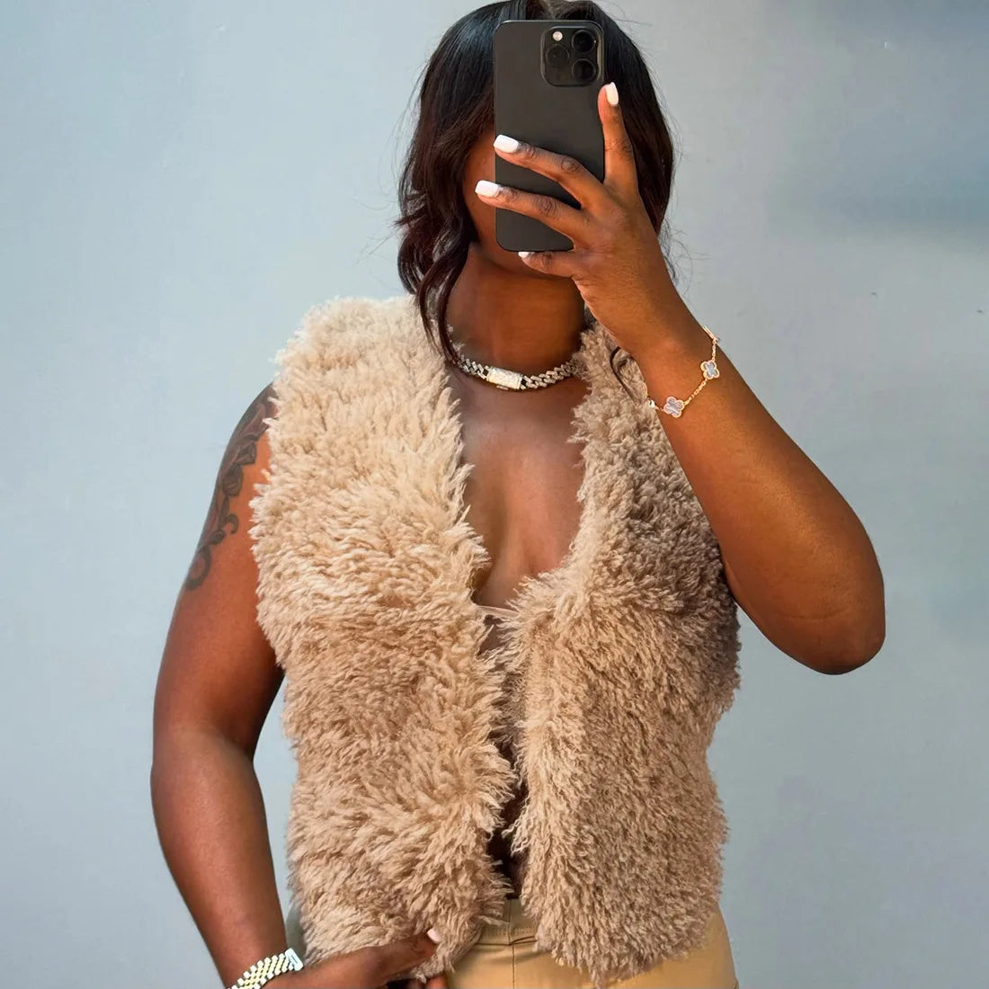 Sexy Women’s Fur Vest – Deep V-Neck Backless Bandage Top | 2025 Streetwear Fashion