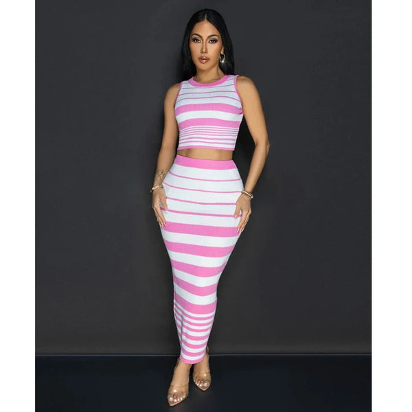 🔥 Luxe Lines Striped Two-Piece Set – 2025 Autumn Fashion