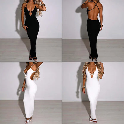 Turn Up Party Club Backless Lace-Up Bodycon Dress – Sexy Sleeveless Hip Wrap Solid Color Dress for Women 🔥💋