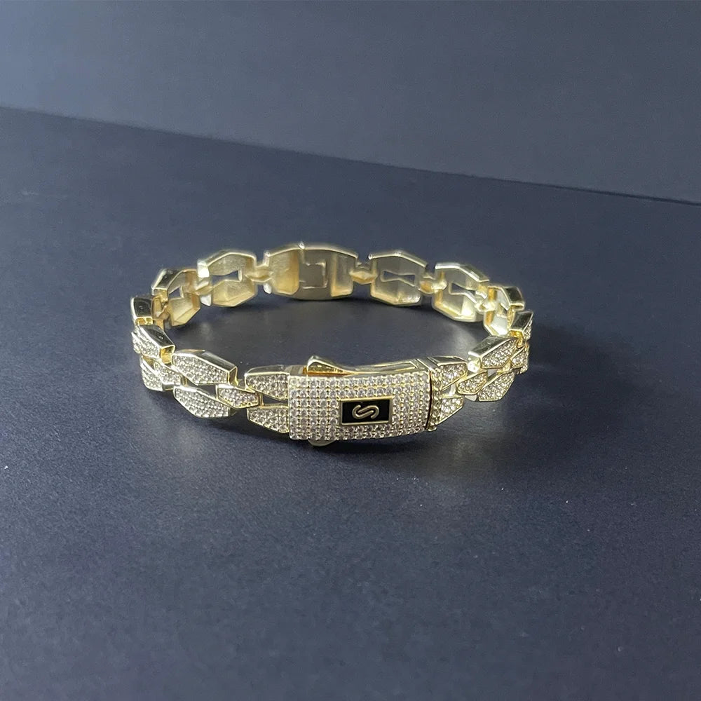 She HOT New hip hop Cuban bracelet Monaco, 14K gold-plated