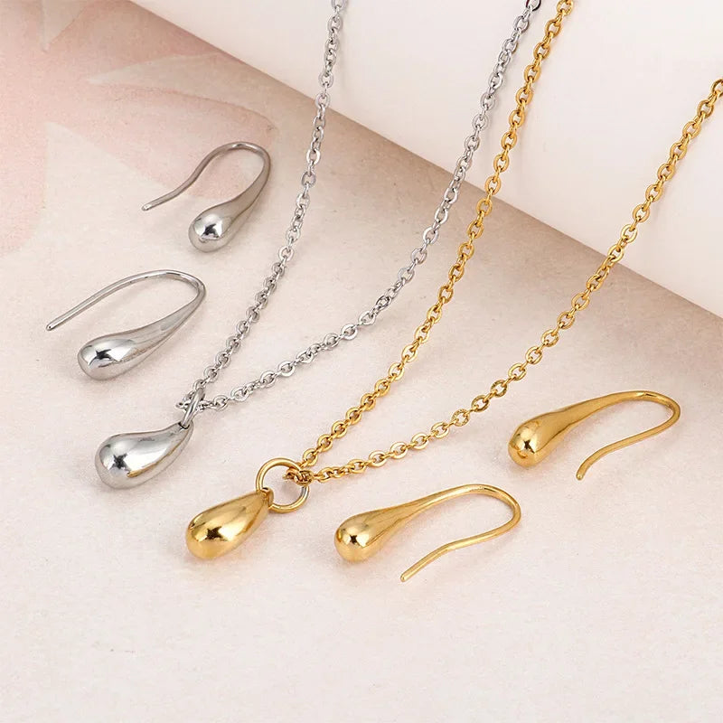 4PC Simple Ring Necklace Bracelet Earrings Four-piece Set  Jewelry Fashion Teardrop Jewelry Set for Women