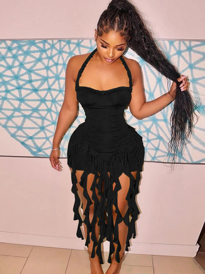 Her Vibe Elegant Halter Ruffled Backless Mini Dress 💖✨