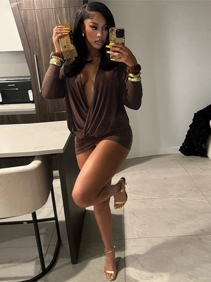 Sister Fine AF Women’s Elegant Deep V-Neck Mini Dress 💋✨