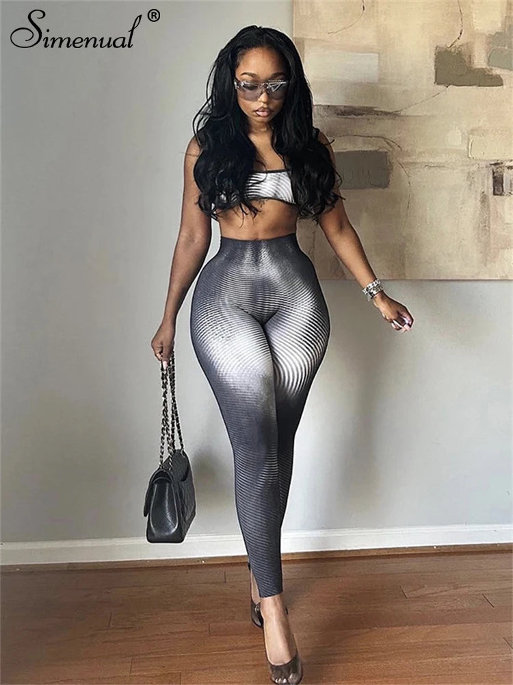 Women’s Gradient 2-Piece Set – Strapless Top & Hip-Hugging Pants