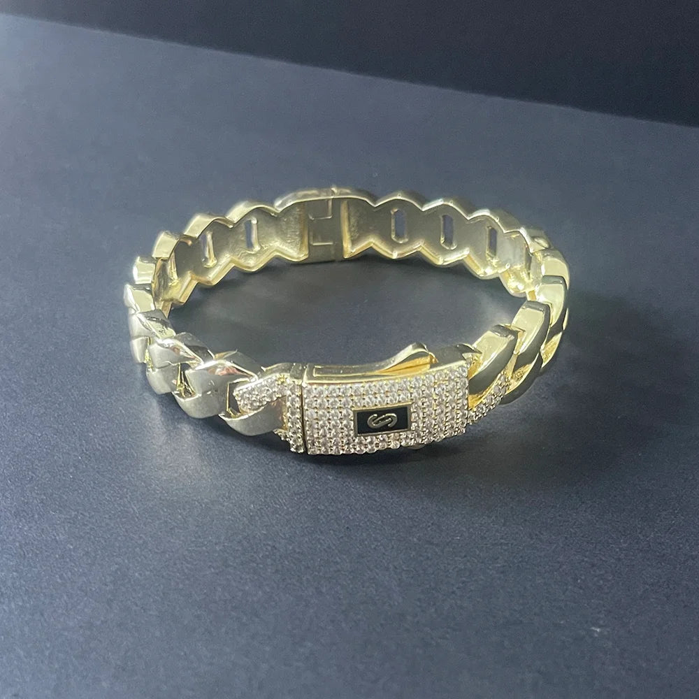 She HOT New hip hop Cuban bracelet Monaco, 14K gold-plated