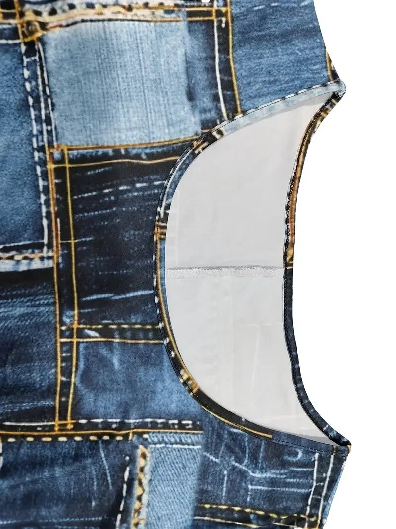 💋 Curve Queen Denim Plaid Maxi Dress – Plus Size 1XL–5XL Summer Casual Chic