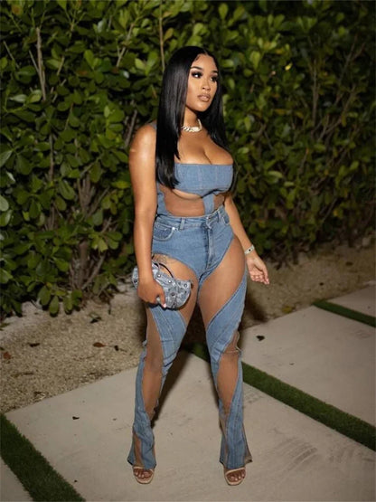 High-Waist Elastic Jeans – Women’s Casual Blue Denim Pants