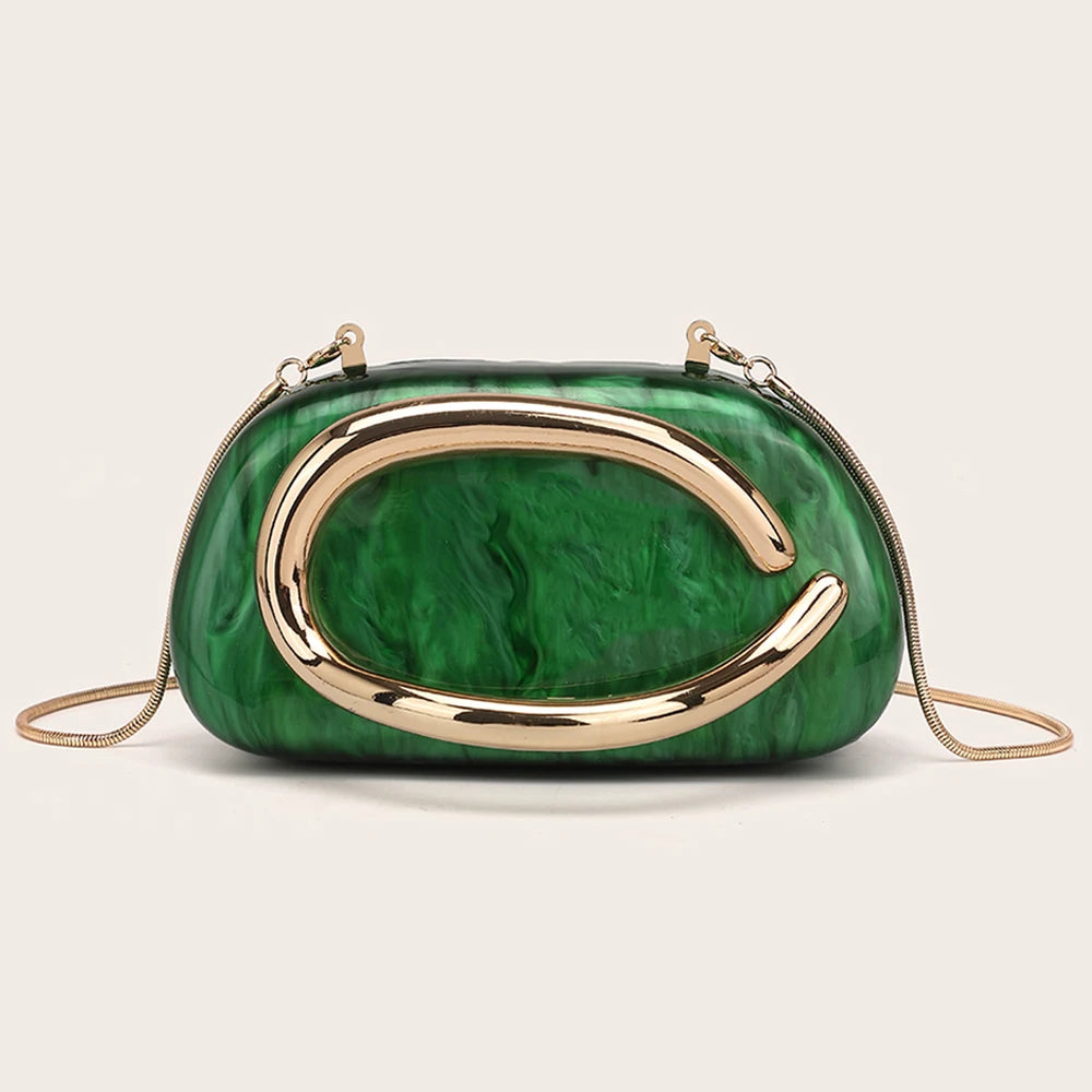 Marble Like Box Bag Metal Details Crossbody Bag Acrylic Shoulder Bags Luxury Brand Handbags Women's Handbag Ladies Female Evening Purse