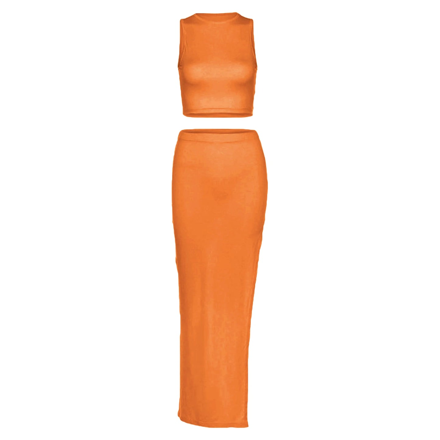 🔥 Quick Sexy 2-Piece Outfit Set 🔥 Sleeveless Crop Tank Top + Wrapped Hip High-Slit Maxi Skirt