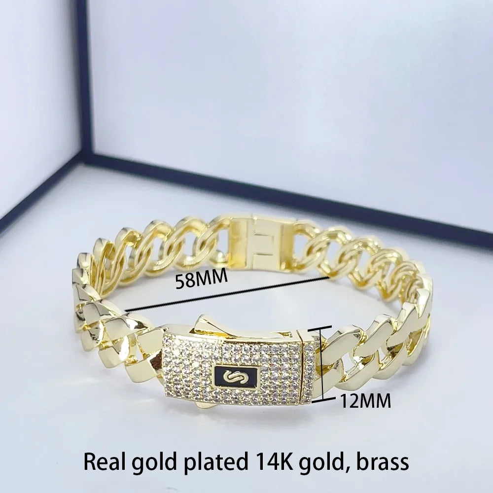 She HOT New hip hop Cuban bracelet Monaco, 14K gold-plated