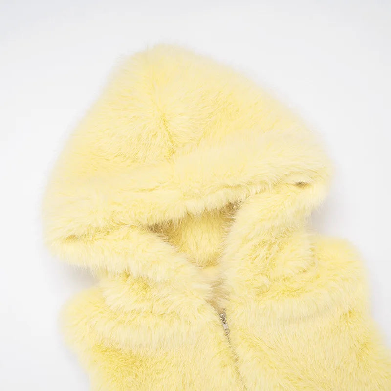 Women’s Faux Fur Hooded Vest – Warm Sleeveless Zipper Jacket | 2025 Fall & Winter Furry Outerwear
