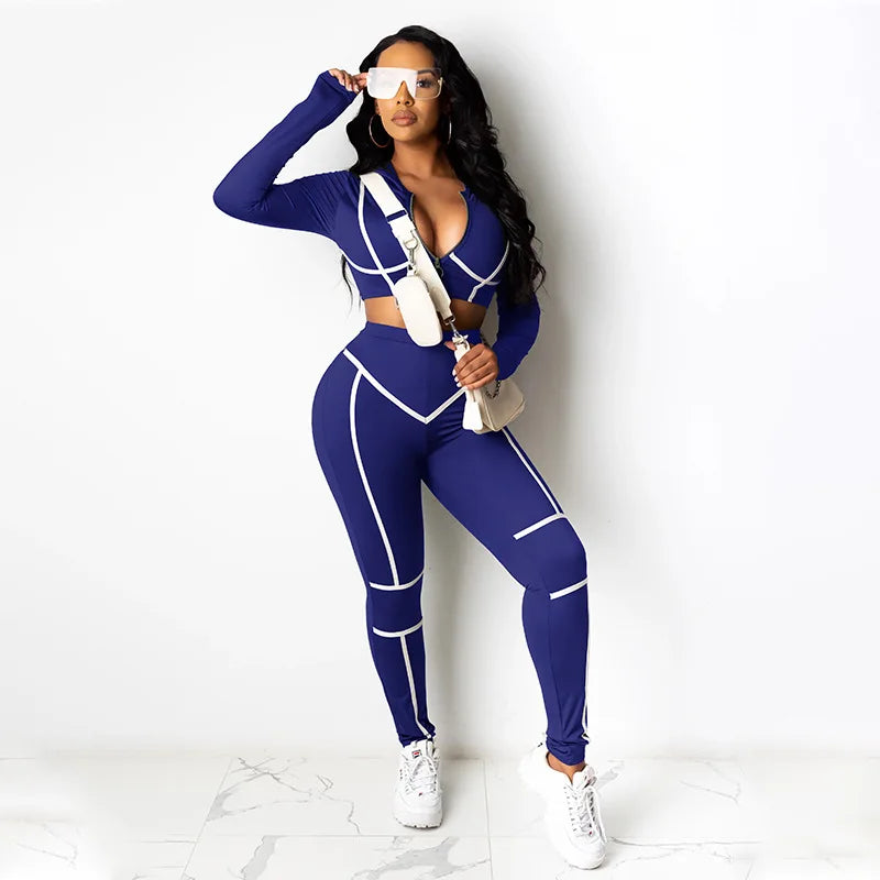 Zip-Front Round-Neck Sports Set – Tight Long-Sleeve 2-Piece Outfit