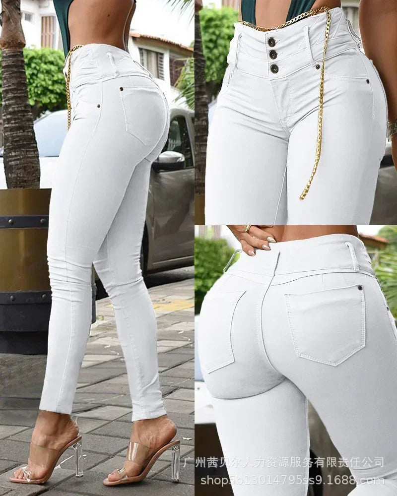 Women Solid Color Long Slim Khaki High Waist Tight Pants Ankle Length Pants