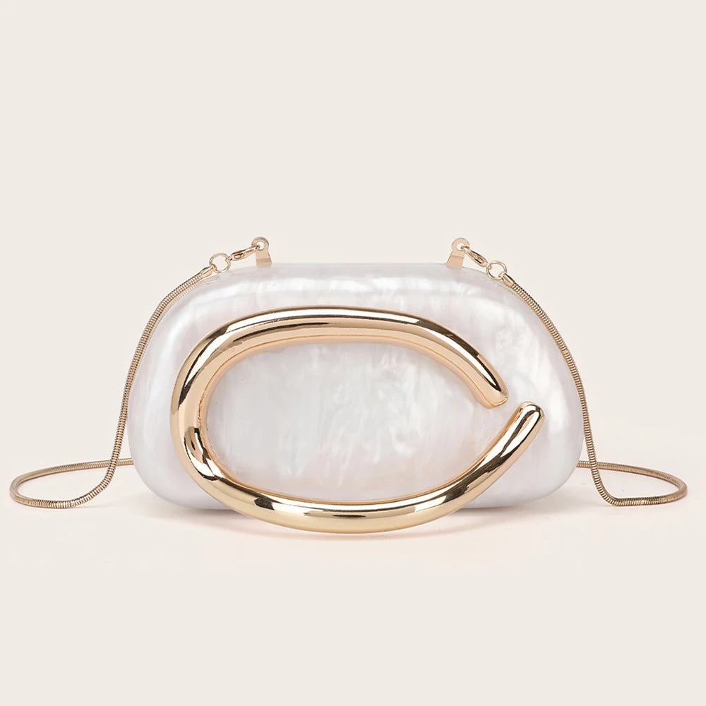 Marble Like Box Bag Metal Details Crossbody Bag Acrylic Shoulder Bags Luxury Brand Handbags Women's Handbag Ladies Female Evening Purse
