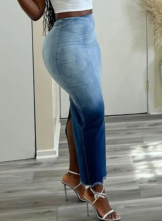 Elegant Womenβs Tie-Dye Raw Hem Denim Skirt β Fashion Slit Short Dress Skirt, Casual Summer 2026