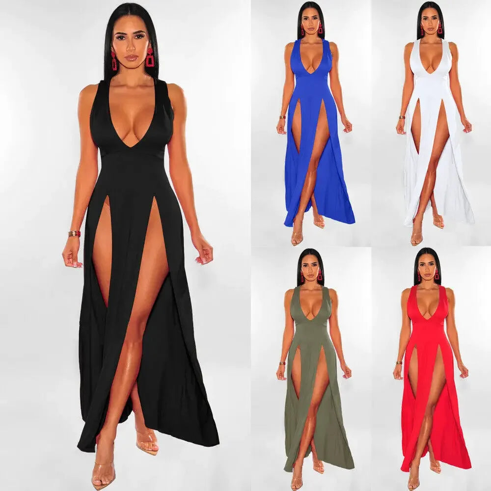 Walk That Walk With This Sexy Lingerie Porno Exotic dresses New Low-Cut V-Neck Sleeveless Double Slit Sexy Black Suspender High Slit Dream About Me Dress Dress