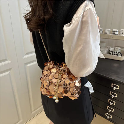 ✨ Sequin Chain Women’s Bucket Shoulder Bag – Retro Luxury Clutch ✨