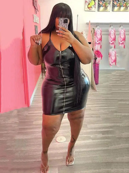 Plus Size Dresses 5xl Woman Clothing Plus Leather Dress Pu Clubwear Sling Sexy Short Dress