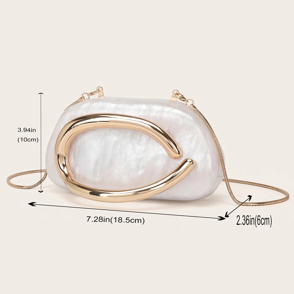 Marble Like Box Bag Metal Details Crossbody Bag Acrylic Shoulder Bags Luxury Brand Handbags Women's Handbag Ladies Female Evening Purse