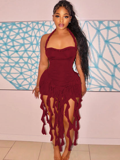 Her Vibe Elegant Halter Ruffled Backless Mini Dress 💖✨