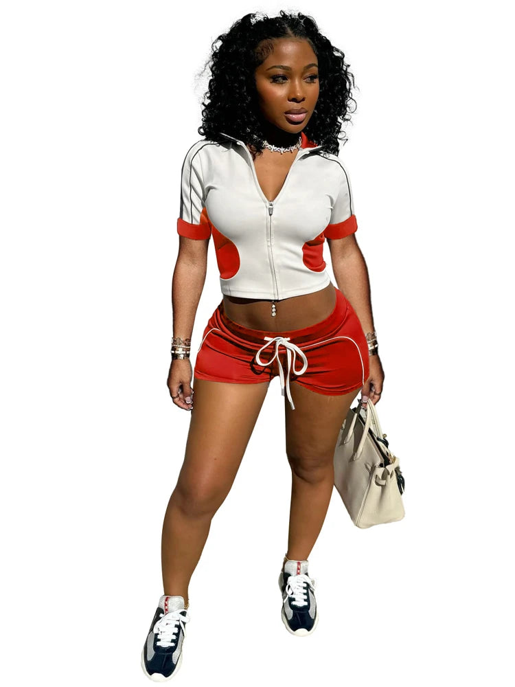 Women’s Summer Streetwear 2-Piece Set – Slim Panelled Crop Top &amp; Shorts ☀️✨