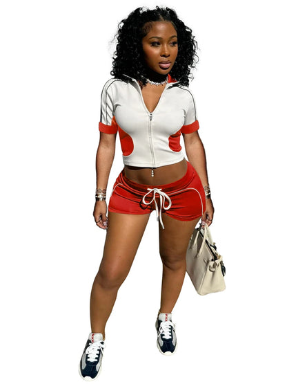 Women’s Summer Streetwear 2-Piece Set – Slim Panelled Crop Top &amp; Shorts ☀️✨