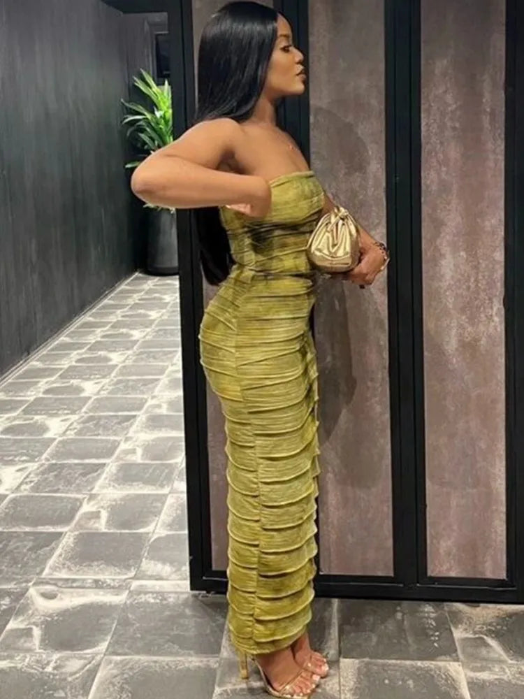 🔥Obsession – Tie-Dye Ruffles Strapless Maxi Dress for Women 🔥