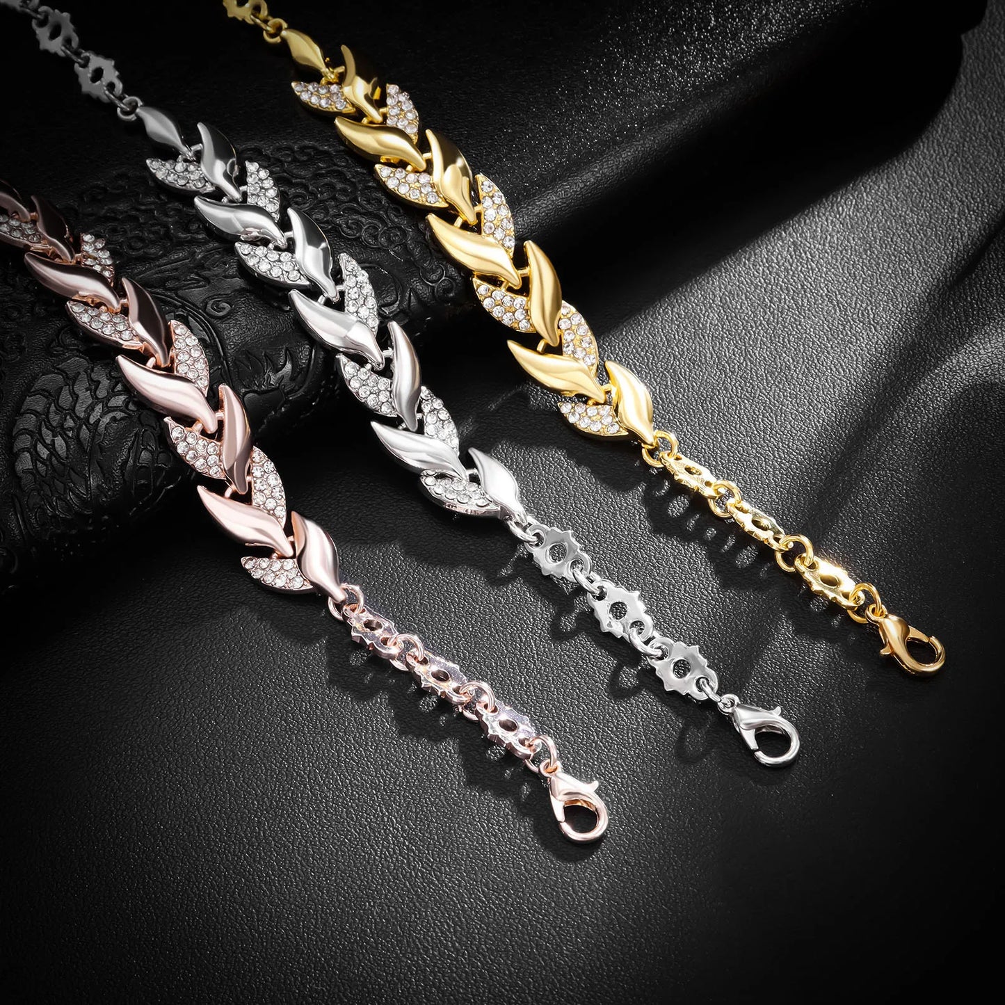 Luxury Love Braided Leaf Bracelet Charm Crystal Bracelets For Women Jewelry