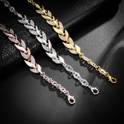 Luxury Love Braided Leaf Bracelet Charm Crystal Bracelets For Women Jewelry