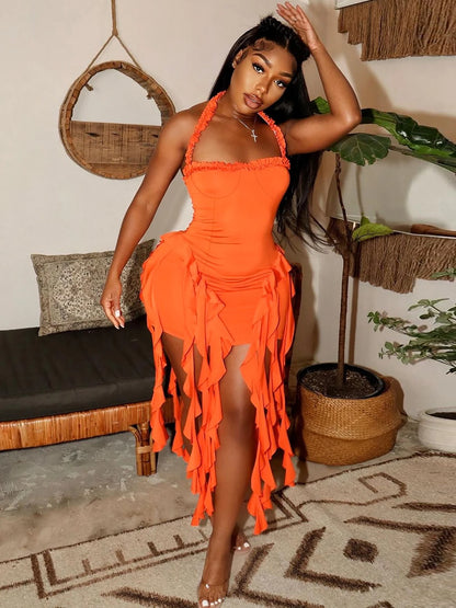 Her Vibe Elegant Halter Ruffled Backless Mini Dress 💖✨