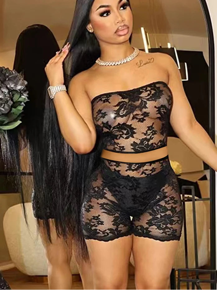 💋 She TOO Sexy – Black Lace 2-Piece Club Set for Women ✨🔥