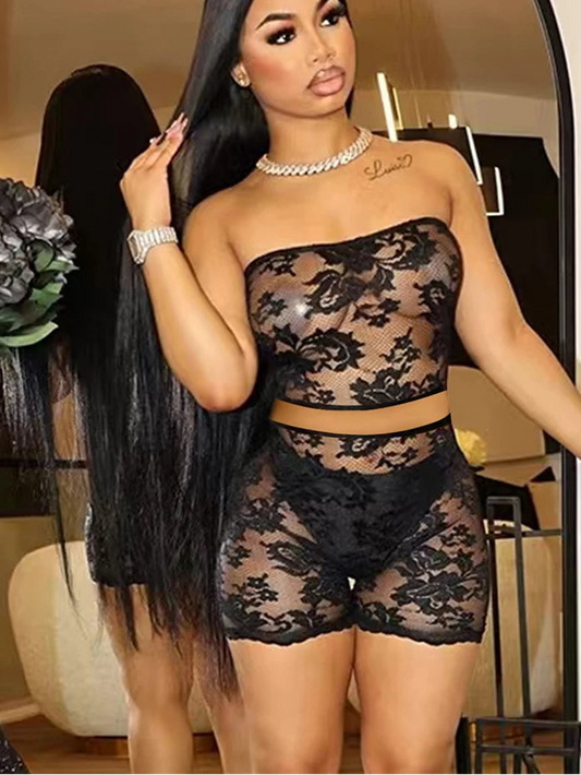 💋 She TOO Sexy – Black Lace 2-Piece Club Set for Women ✨🔥