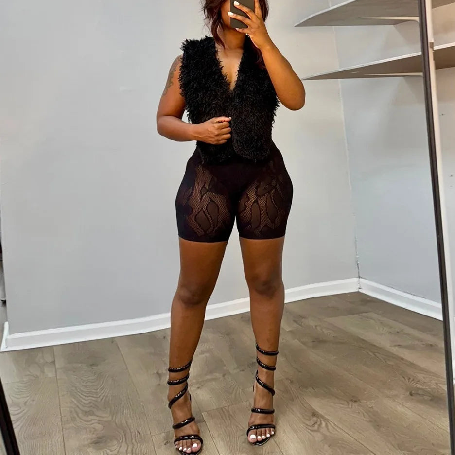 Sexy Women’s Fur Vest – Deep V-Neck Backless Bandage Top | 2025 Streetwear Fashion