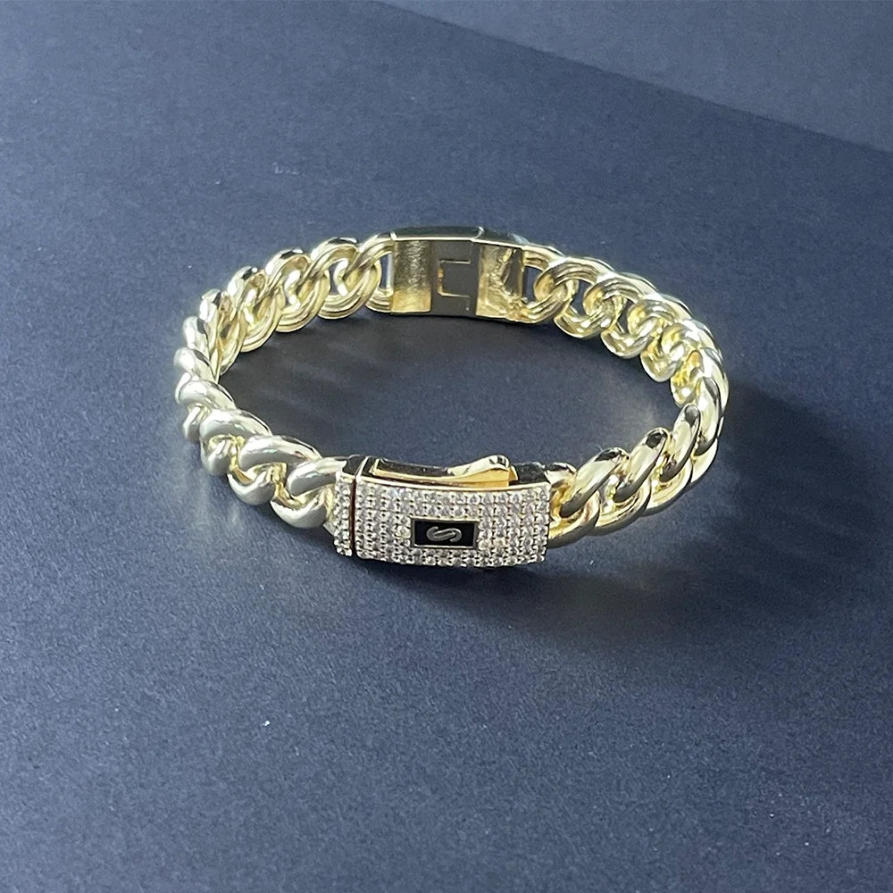 She HOT New hip hop Cuban bracelet Monaco, 14K gold-plated