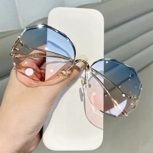 Rimless Luxury Sunglasses Metal Female Vintage Ladies Stylish Design Oversized Square Sun Glasses UV400