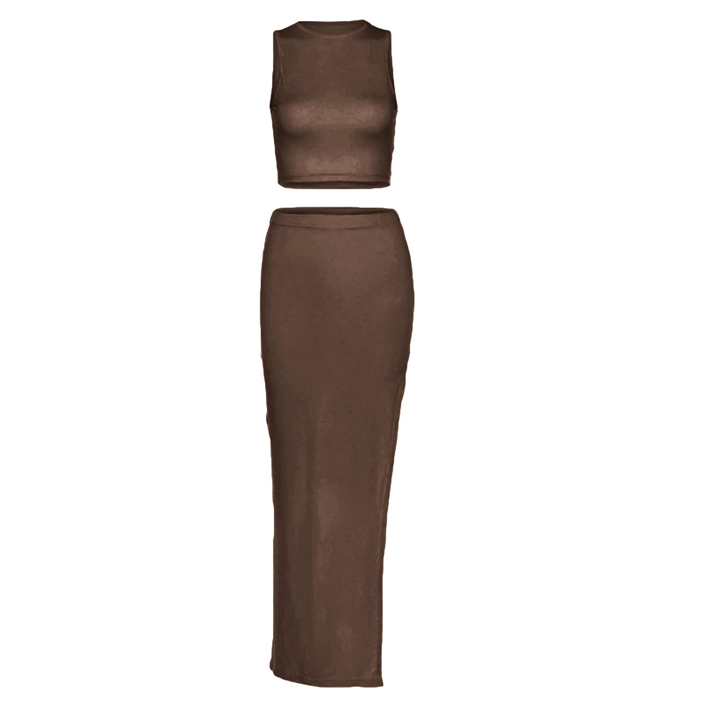 🔥 Quick Sexy 2-Piece Outfit Set 🔥 Sleeveless Crop Tank Top + Wrapped Hip High-Slit Maxi Skirt