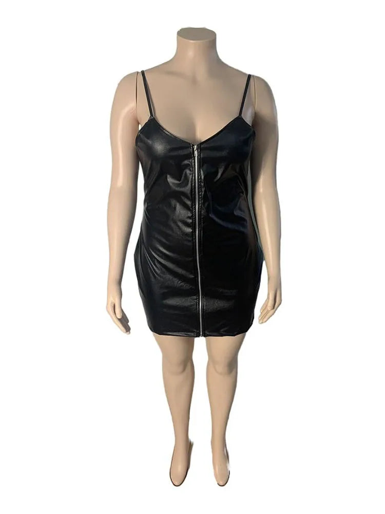 Plus Size Dresses 5xl Woman Clothing Plus Leather Dress Pu Clubwear Sling Sexy Short Dress
