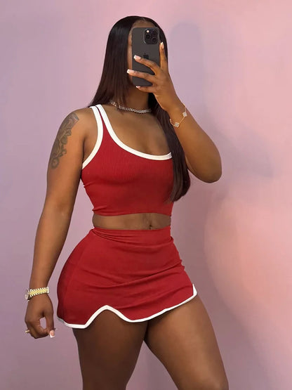 Quick Sexy 2-Piece Matching Set – U-Neck Backless Crop Top & Mini Skirt 💋✨
