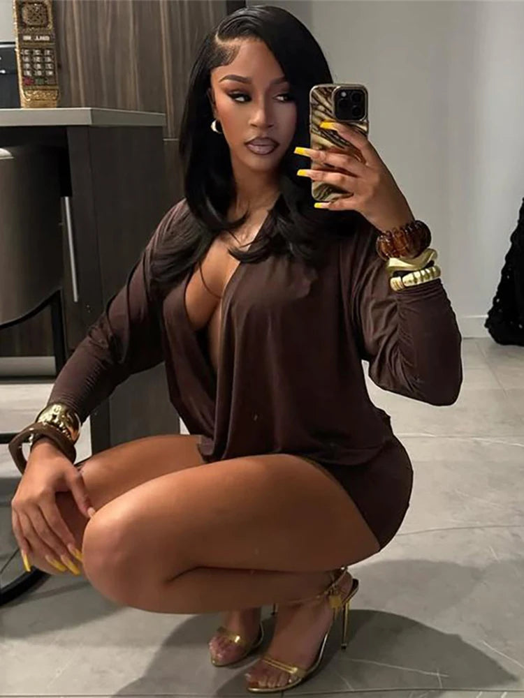 Sister Fine AF Women’s Elegant Deep V-Neck Mini Dress 💋✨