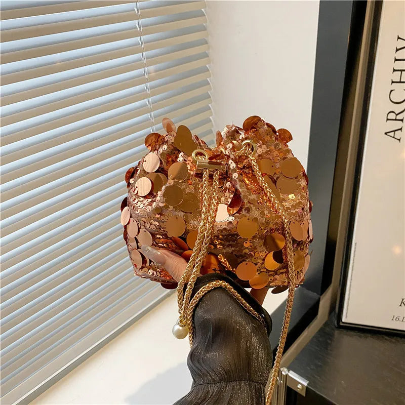 ✨ Sequin Chain Women’s Bucket Shoulder Bag – Retro Luxury Clutch ✨