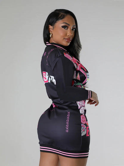 Black Punk Mini Dress – Long Sleeve Slim-Fit Winter Party Dress