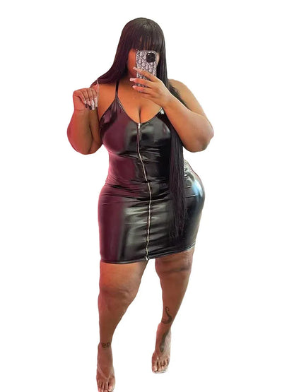 Plus Size Dresses 5xl Woman Clothing Plus Leather Dress Pu Clubwear Sling Sexy Short Dress