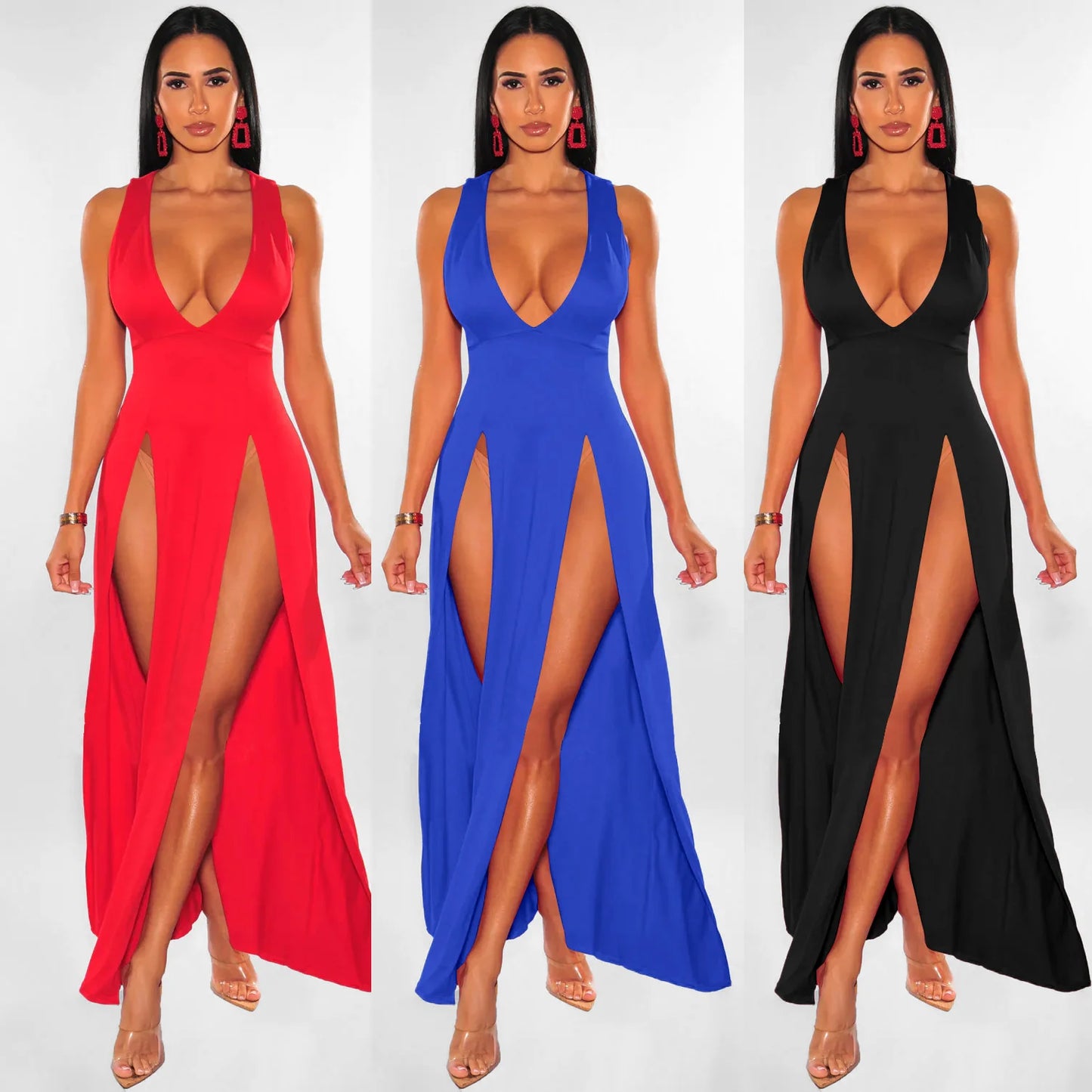 Walk That Walk With This Sexy Lingerie Porno Exotic dresses New Low-Cut V-Neck Sleeveless Double Slit Sexy Black Suspender High Slit Dream About Me Dress Dress