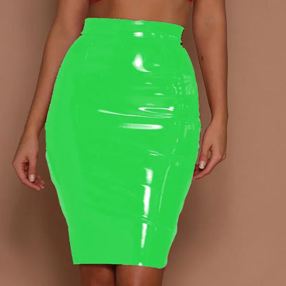 Plus Size 3XS-3XL 2025 Summer Women's Elastic Bright  Leather Tight Body Skirt High Waist Zipper Party Skirts