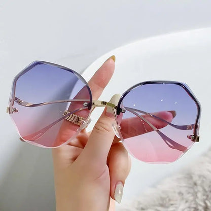 Rimless Luxury Sunglasses Metal Female Vintage Ladies Stylish Design Oversized Square Sun Glasses UV400