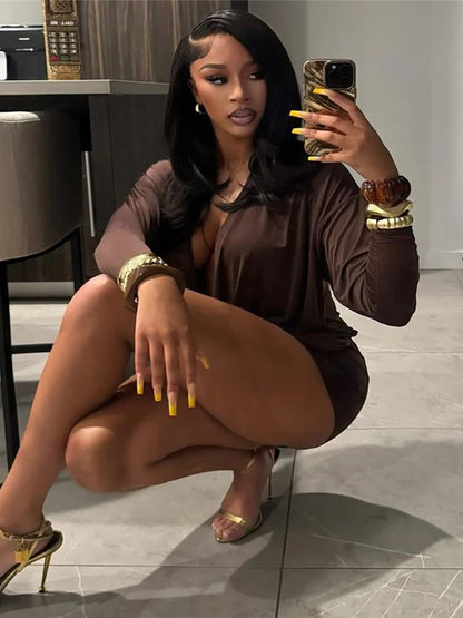 Sister Fine AF Women’s Elegant Deep V-Neck Mini Dress 💋✨