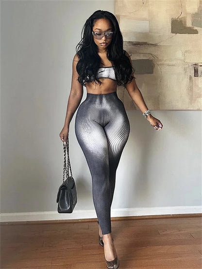 Women’s Gradient 2-Piece Set – Strapless Top & Hip-Hugging Pants