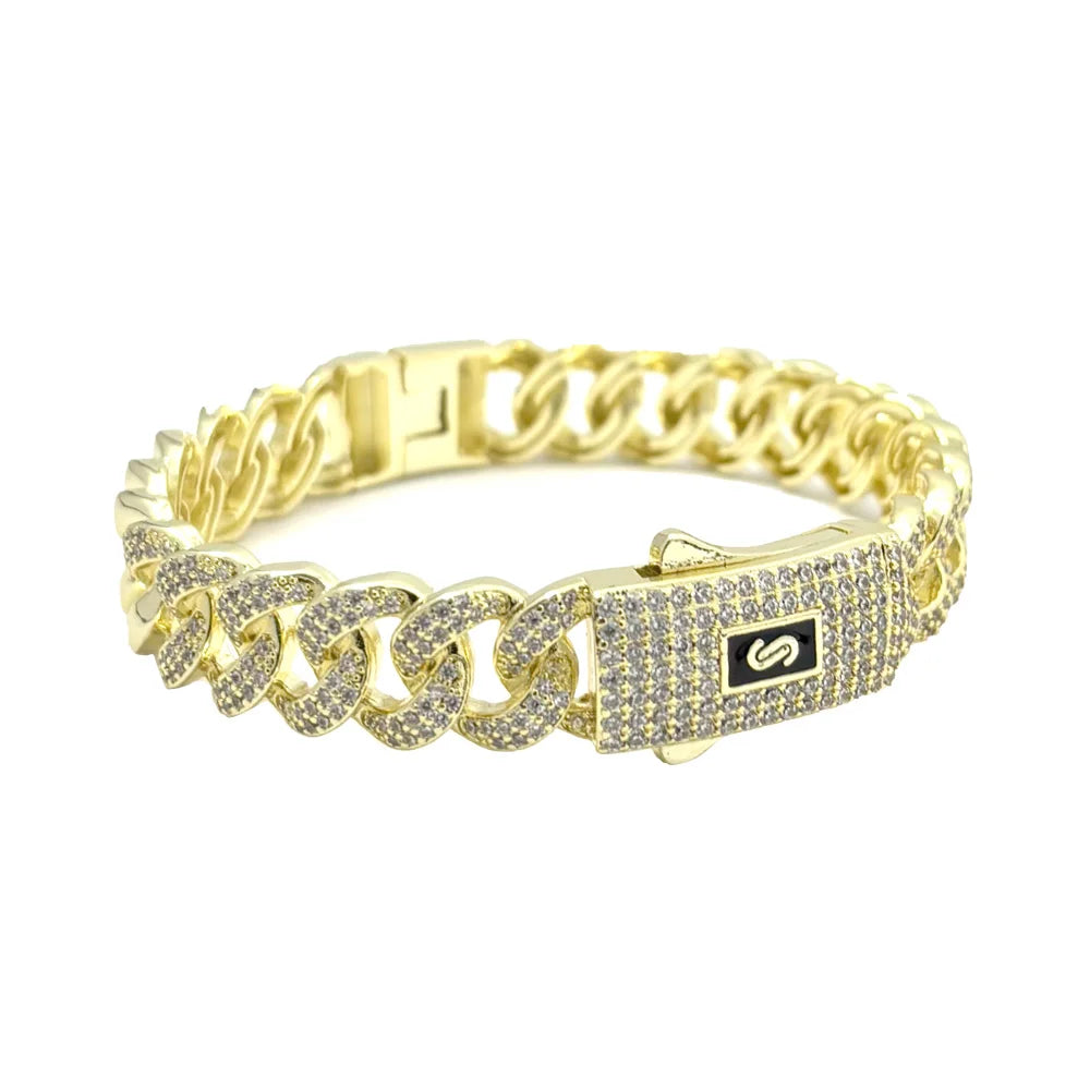 She HOT New hip hop Cuban bracelet Monaco, 14K gold-plated
