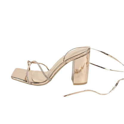 ✨ Lace Me Up Rhinestone High Heel Sandals – Sexy Square Toe Glam for Powerful Women ✨
