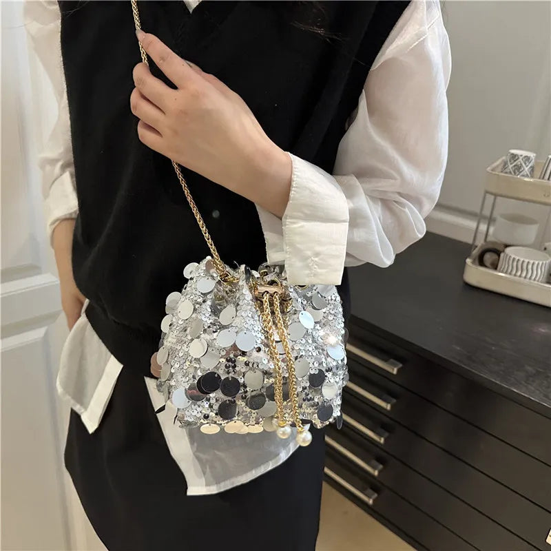 ✨ Sequin Chain Women’s Bucket Shoulder Bag – Retro Luxury Clutch ✨